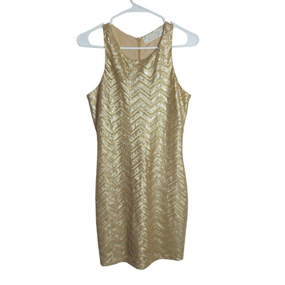 NWT Impeccable Pig Racerback Gold Sequin Sleeveless Mini Dress Size Small - Picture 1 of 9